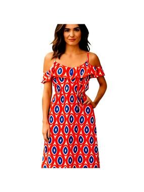 Peach Love Cream Medium Red Women's Strapless Maxi BOHO Sun Dress Miss 8 10 M